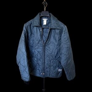 Vintage Big Smith Quilted Work Jacket Blue Nylon Zip Medium Distressed USA